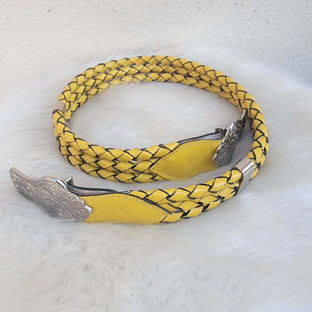 Avignon triple strand leather belt Wide Silver Buckle wmns sz sm yellow